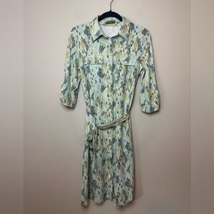 J. McLaughlin Blue Yellow Brown Abstract Catalina Calla Shirt Dress Size Small